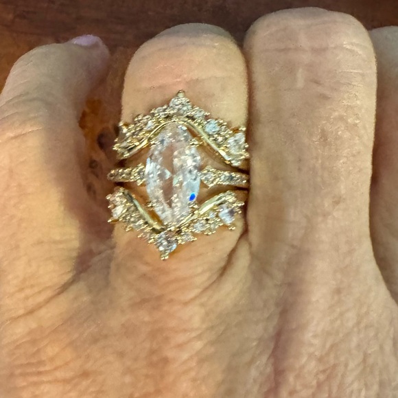 14k Gold Plated, 3 pcs Stacking, Engagement, Wedding, Victorian, Ring Set Sz 6 - Picture 7 of 11